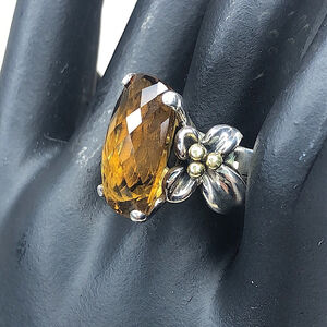 ANN KING Smokey Whiskey Topaz Floral 18k Yellow Gold 925 Sterling Silver Ring